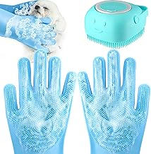 VIWIK Dog & Cat Bath Brush with Gloves, Silicone Washing Gloves with High-Density Teeth, Blue