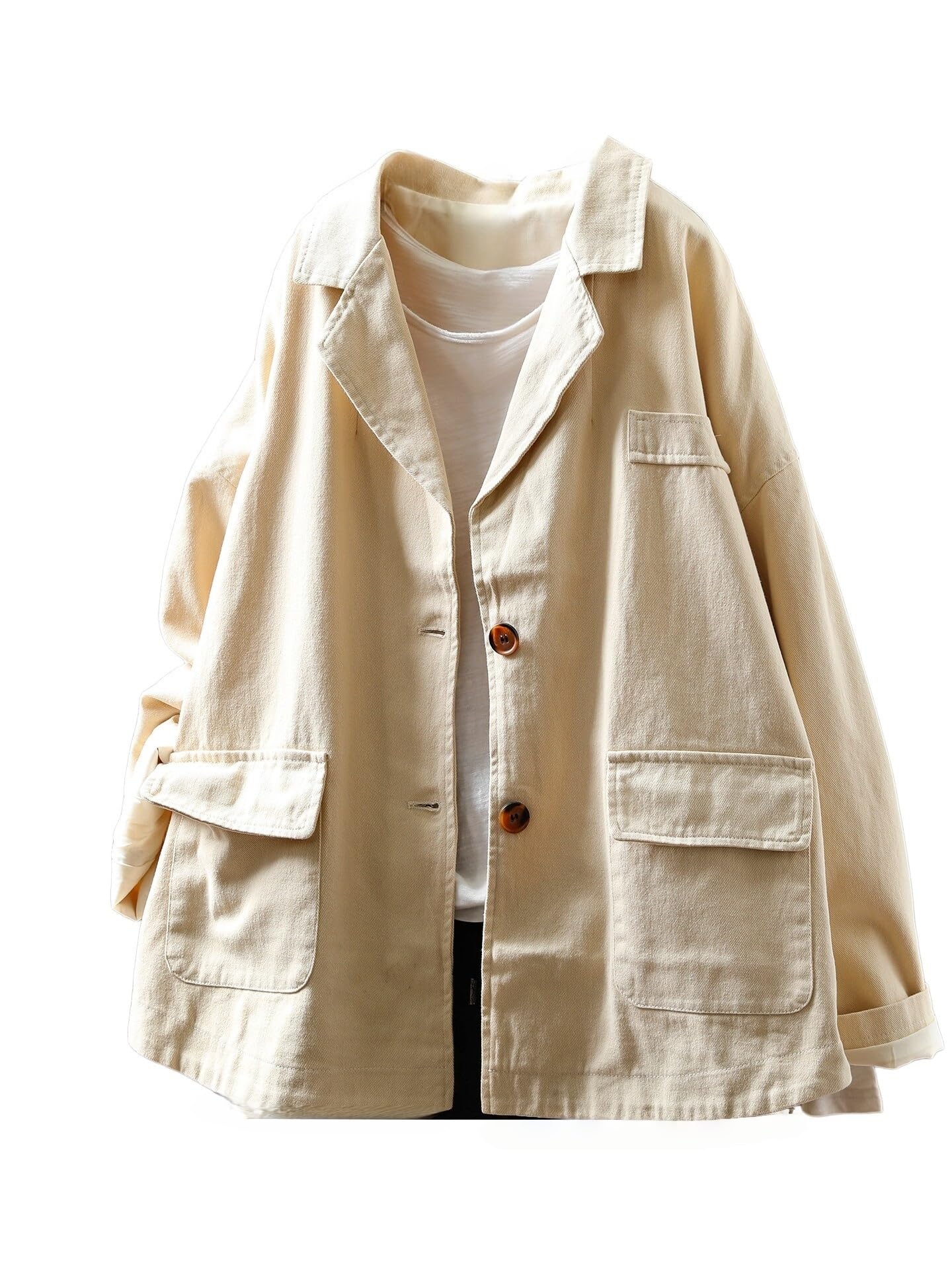 Veste Blazer Femme Blazer Oversize en Coton pour Femme Veste Utilitaire Décontractée À Col Cranté Et Boutons Style Militaire Rétro Parka en Toile avec De Multiples Poches pour Le Printemps Et L