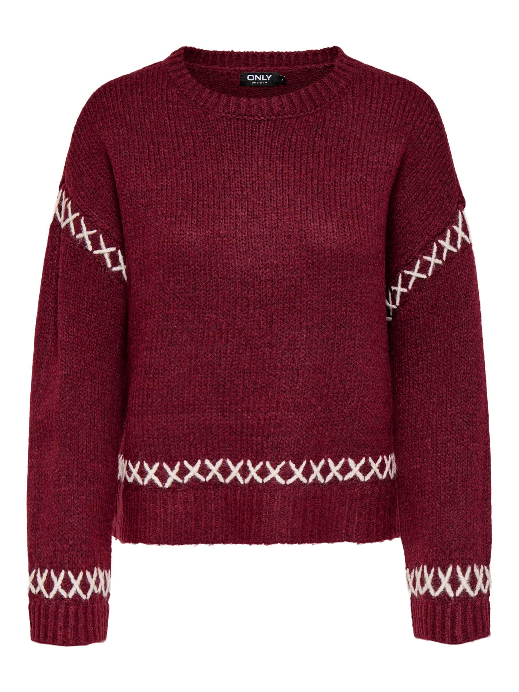 ONLY Women's Onlamanda Life Ls O-Neck Detail KNT Noos, Cabernet, XS