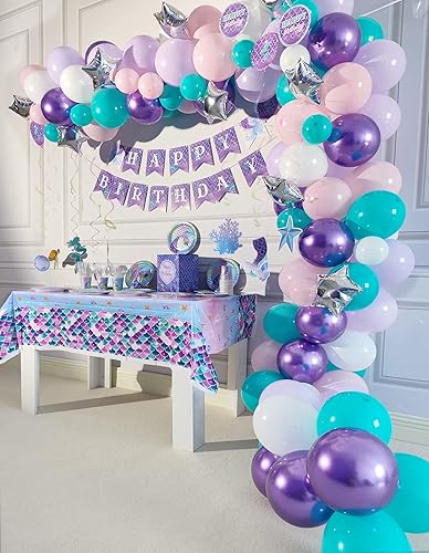 Miniatura 7 de 309 piezas de suministros de fiesta de cumpleaños de sirena (sirve 24), decoraciones de fiesta de cumpleaños de sirena para niñas, decoración de