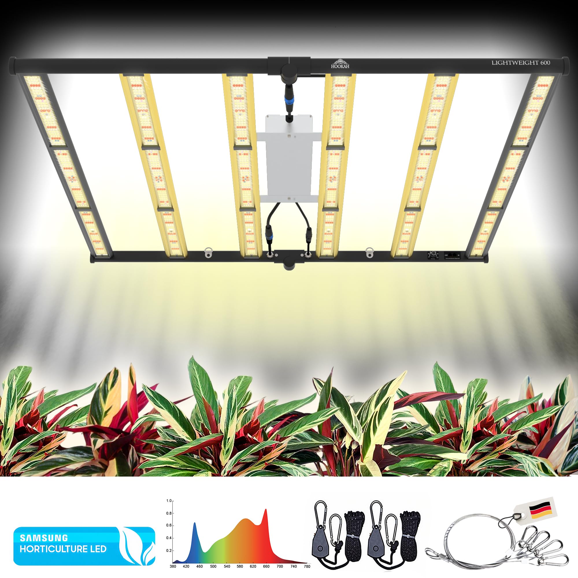 THE GROW 600 Watt Vollspektrum LED (mit UV- und Infrarotlicht) mit 2720 Dioden, leistungsstarke Pflanzenlampe, Dimmbar, Daisy-Chain Funktion, optimal für Growzelt / 2,9 umol/J