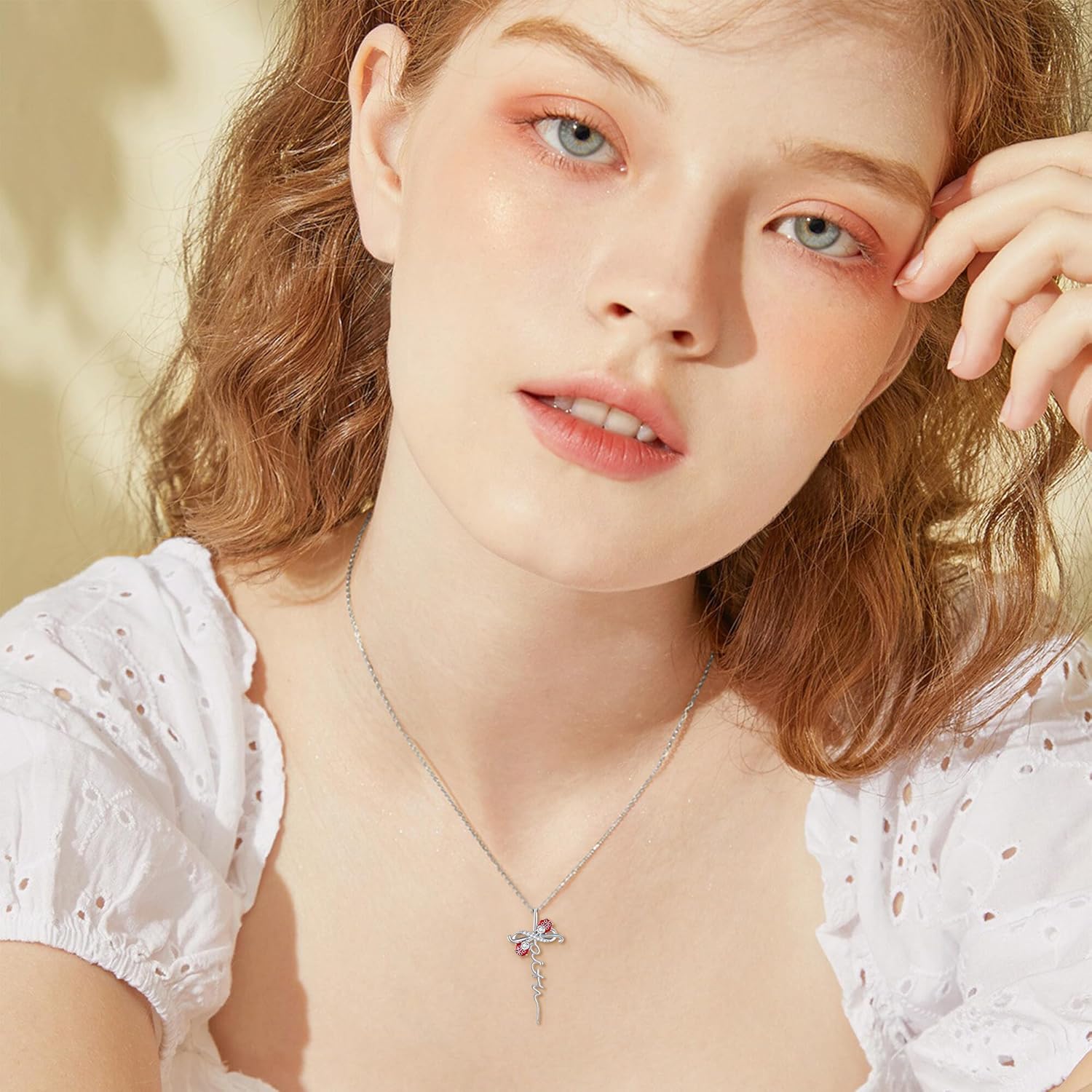 Ladybug Necklace 925 Sterling Silver Faith Cross Lady Bug Pendant Jewelry Present for women - Image 2