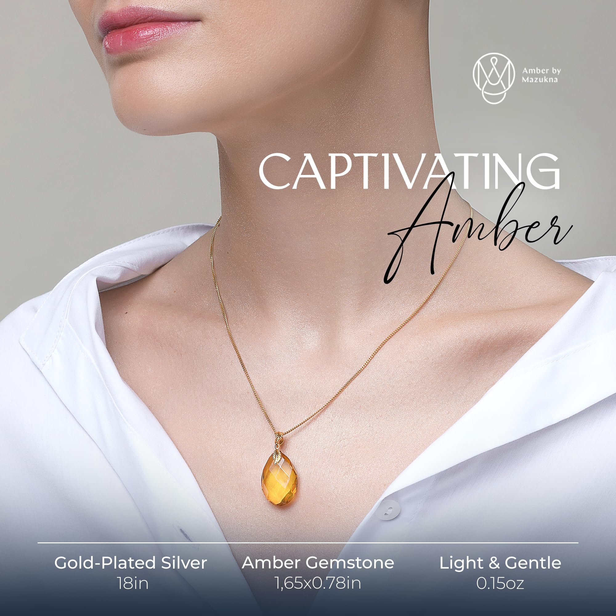 Baltic Amber Pendant for Women, Sparkling Amber Drop, Gold Plated Sterling Silver Necklace, Cognac Color Jewelry for Ladies, 18 inch gold plated chain: Silver Teardrop