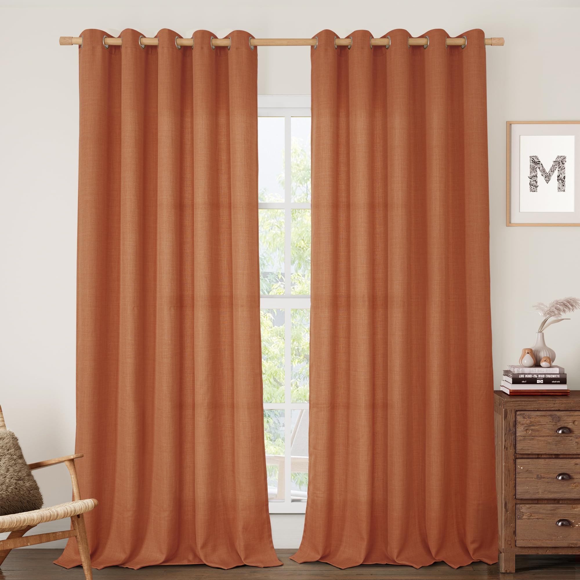 LAMIT Linen Curtains 84 Inch Long for Living Room 2 Panels, Terracotta