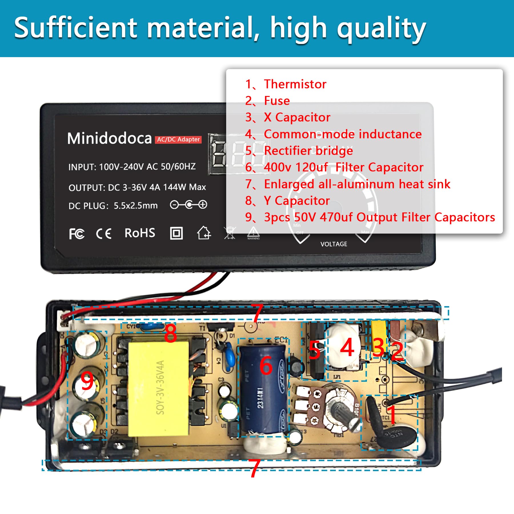 144 W Netzteil, verstellbar, DC 3 V auf 36 V, Wechselstrom/DC-Adapter, Universal-Schaltnetzteil, Wechselstrom-zu-Gleichstrom-Konverter, Schwarz