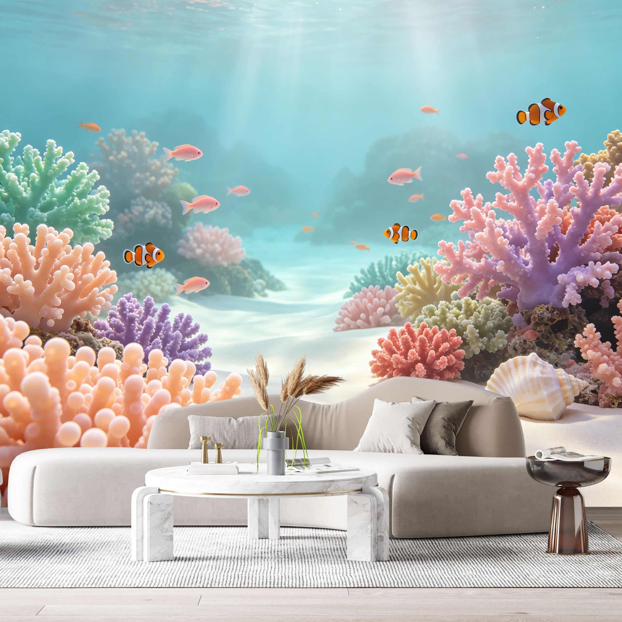 Custom Size Wall Murals Ocean Marine Tropical Coral Reef Underwater Scenery SelfAdhesiveWall Fabric Removable Wallpaper Wall Decor for Living Room Bedroom Bathroom
