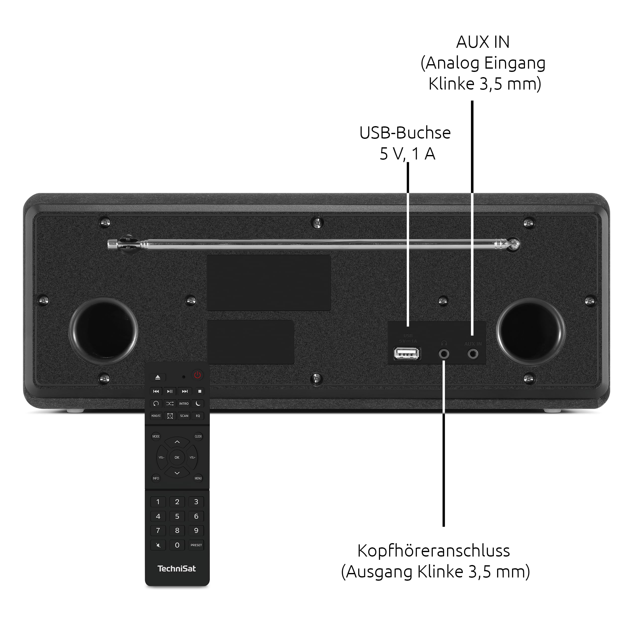 TechniSat DIGITRADIO 372 CD IR – Stereo Internetradio mit DAB+, UKW, CD-Player, WLAN, Bluetooth, Farbdisplay, USB, AUX, Kopfhöreranschluss, Wecker, 10 W, App-Steuerung und Fernbedienung - Schwarz
