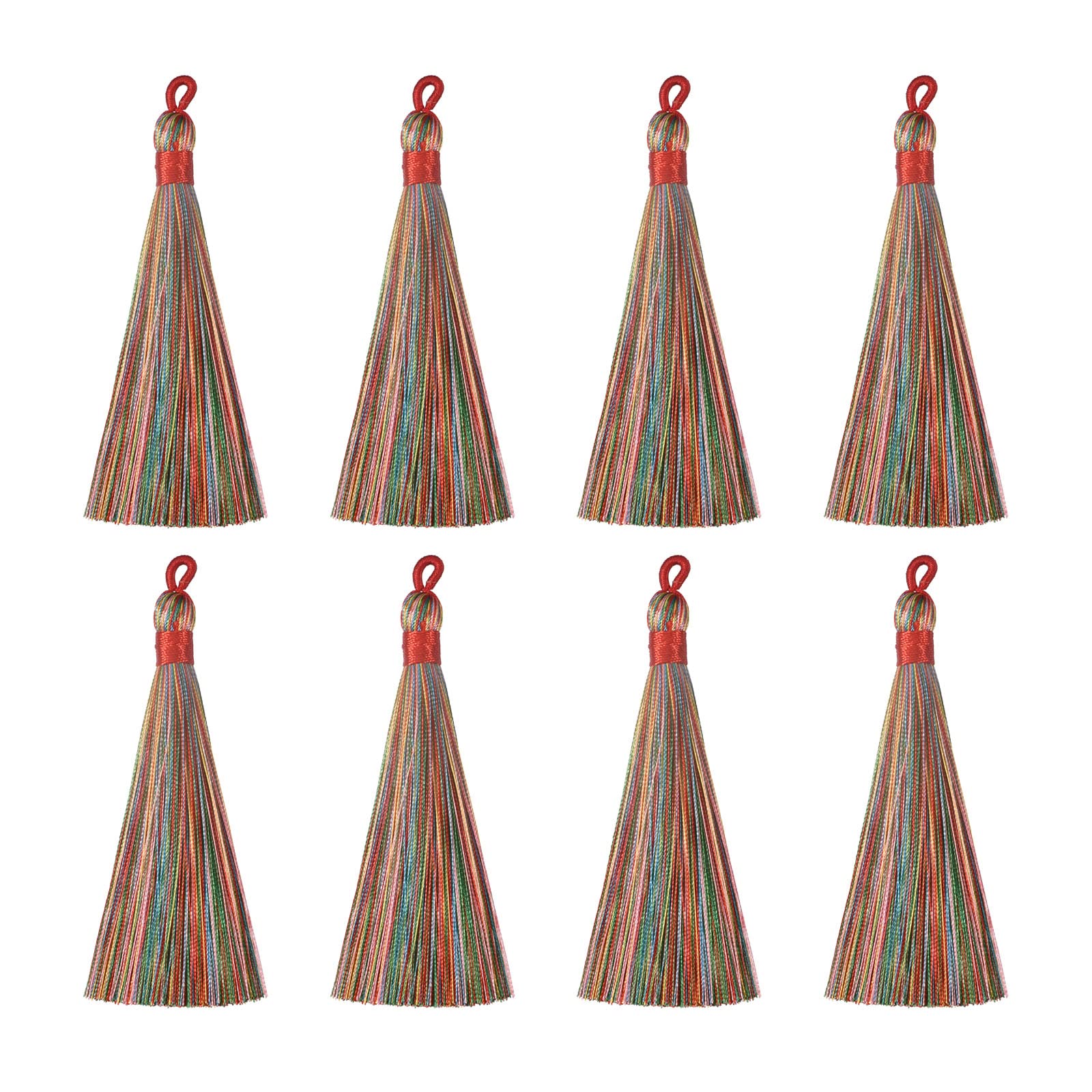 Bookmark Tassels - 8Pcs 3.66" Silky Soft Mini Tassel with Loops for Keychain Graduation Handmade DIY Craft Accessory, Multi Red