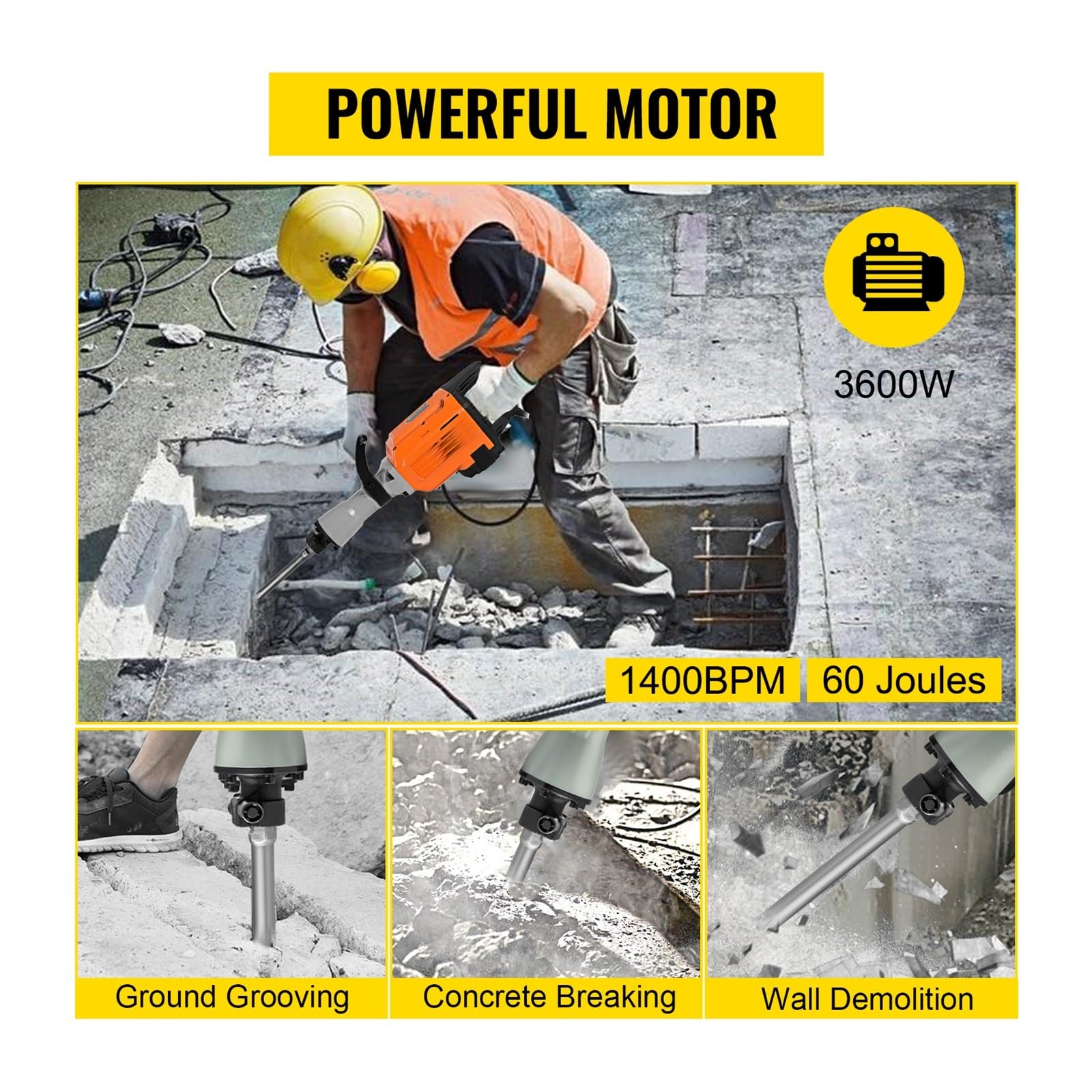 1400W 1500W 3600W Jack wyburzeniowy wielofunkcyjny młot udarowo-obrotowy kruszenie betonu młot elektryczny narzędzie wiertarka udarowa(1400W)