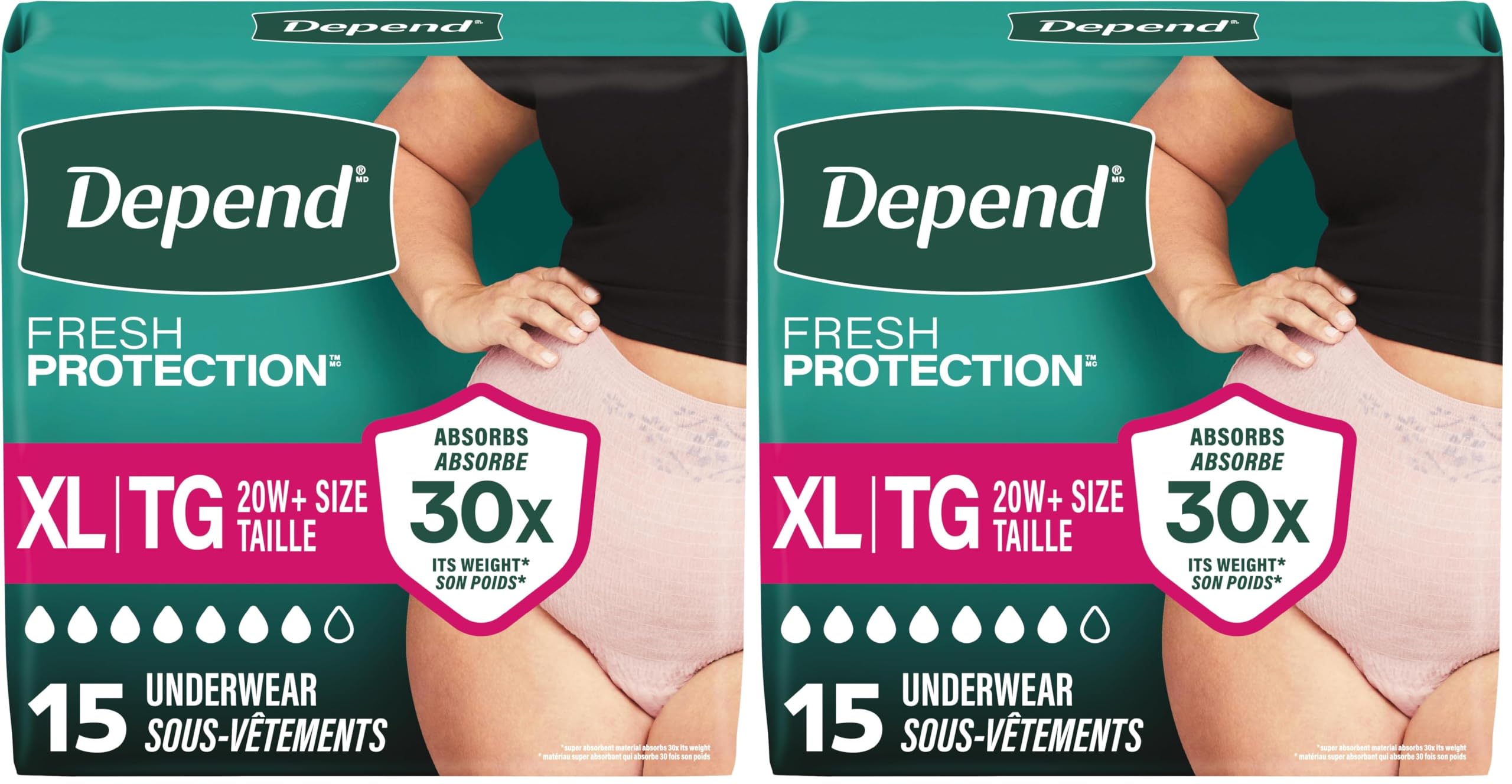 Depend Incontinence Underwear for Women, Extra-Large, 30 Count | Maximum Absorbency | Fit-Flex | Disposable | Blush