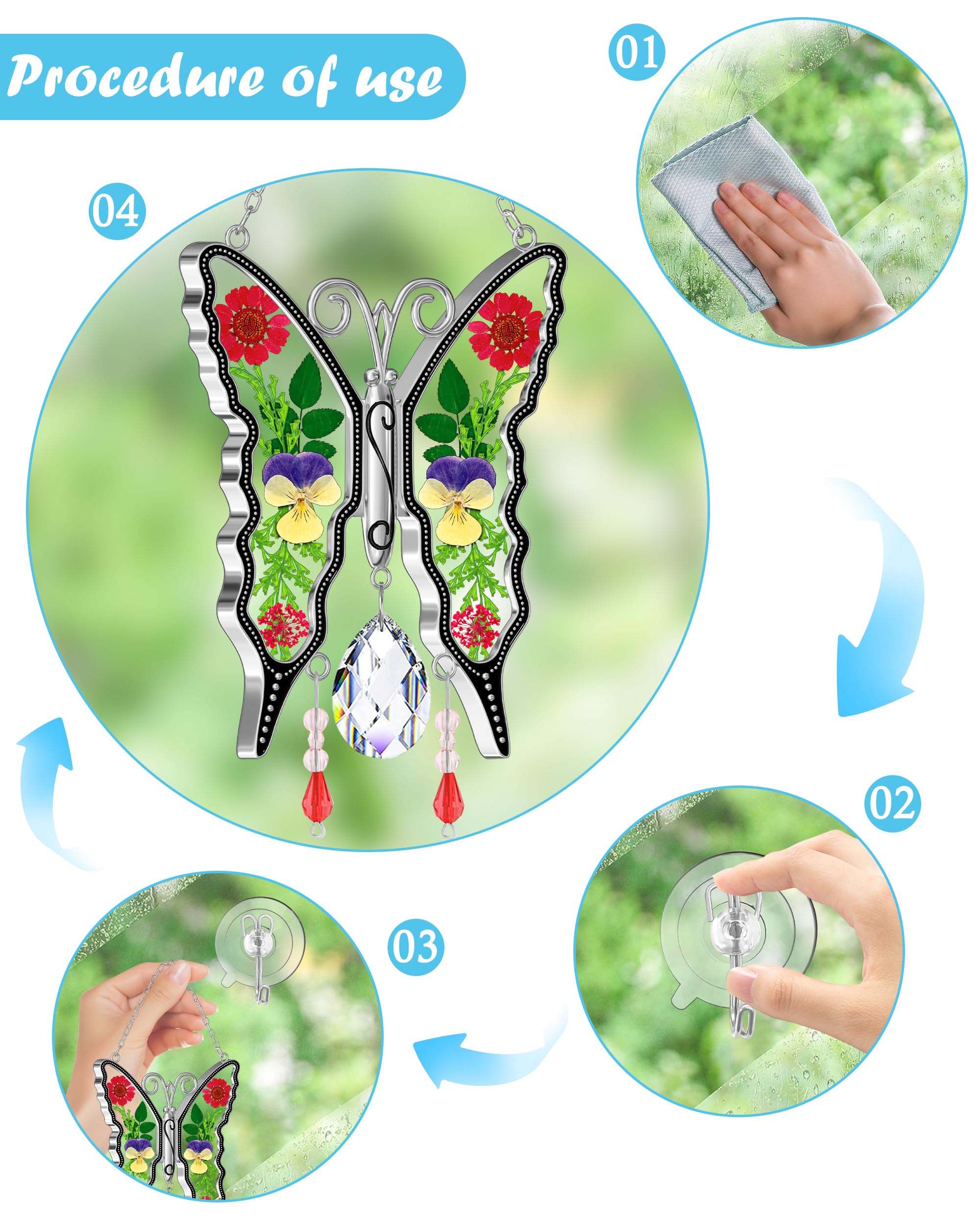 KY&BOSAM Atrapasueños de Mariposa, Regalo de Cristal para el día de la Madre, Regalo para mamá, atrapasueños de vidrieras, Adorno Colgante de Campanilla de Viento para Ventana, Regalo de mamá, día de