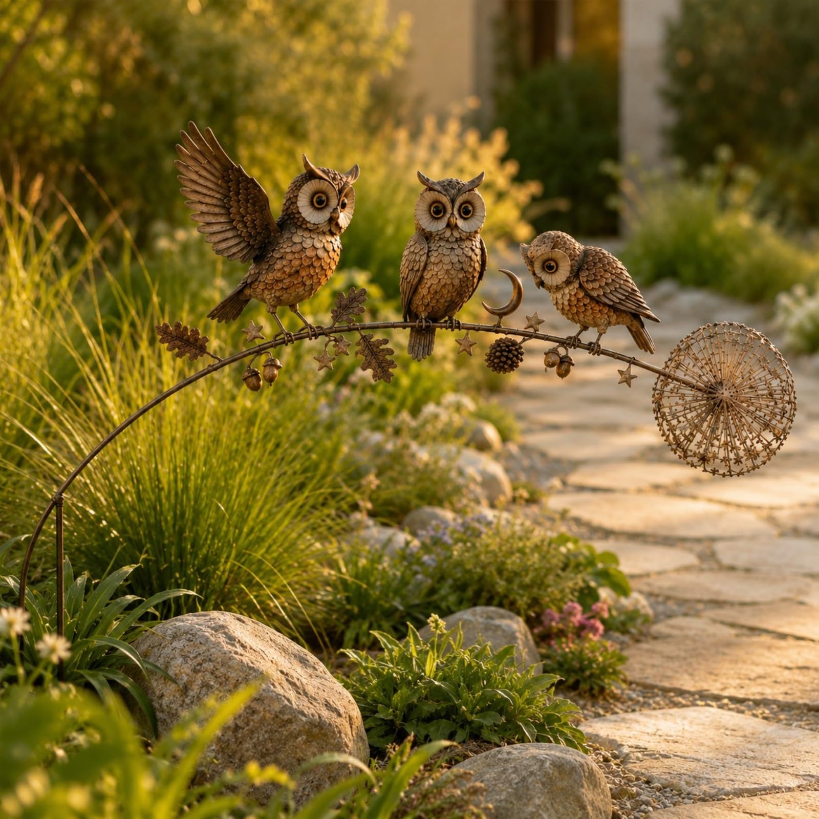 Robin Garden Stake, Rustic Metal Robin Bird Garden Sculpture with Dandelion Accent, Decorative Garden Stake Ornament for Outdoor Lawn, Patio, Flower Bed, Backyard and Memorial Gift (D)