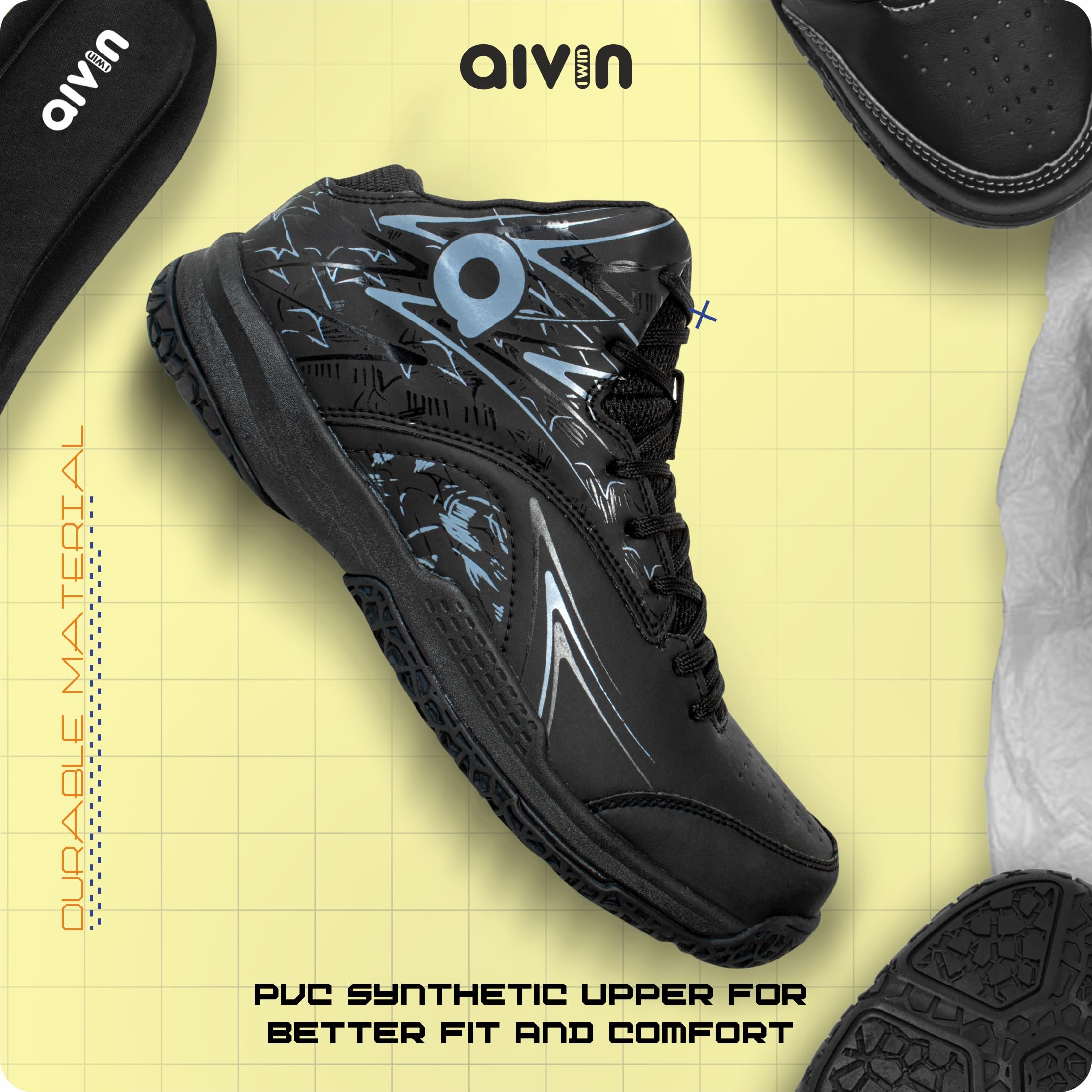 Aivin Troopers Basketball Court Shoes for Men, Durable Rubber Sole, Indoor & Outdoor Court Shoes, Soft Cushion NR EVA Inner Insole, High-Performance Footwear for Basketball Enthusiast 1