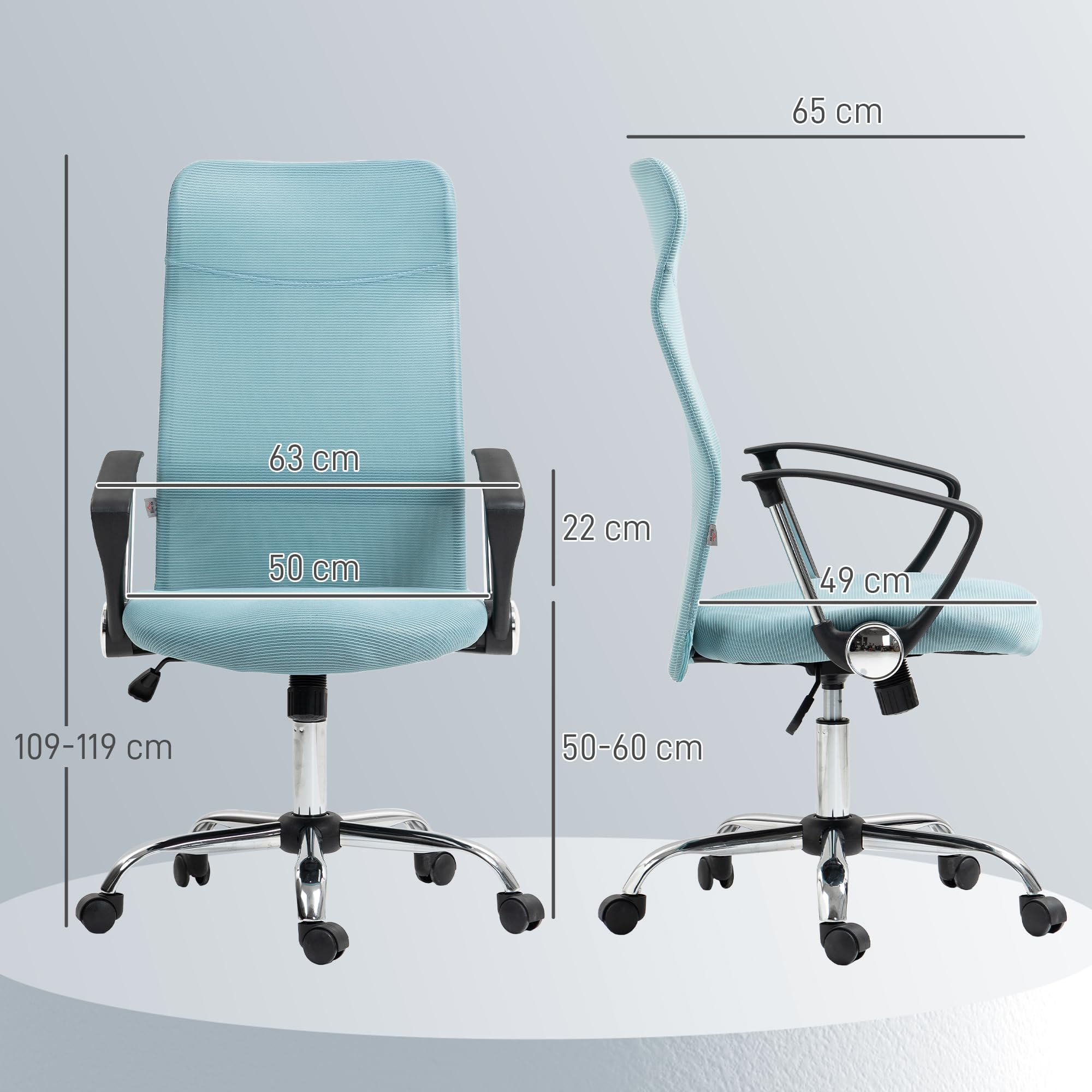HOMCOM Sedia Ergonomica da Ufficio Girevole e Dondolo con Ruote, Altezza Regolabile e Schienale a Rete, 63x65x109-119 cm, Verde Chiaro
