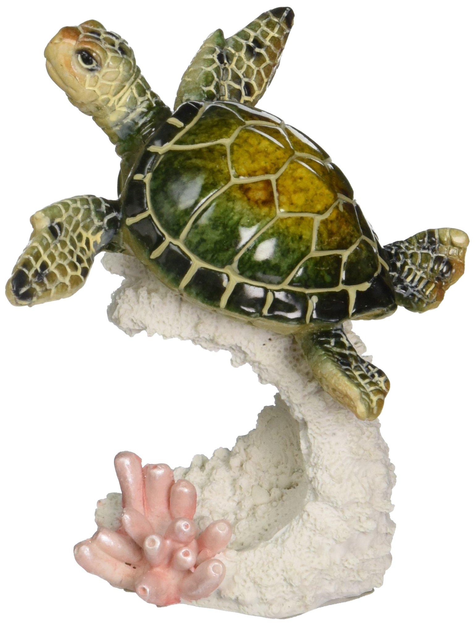 StealStreet SS-UG-YXC-905, 5 Inch Green Sea Turtle Swimming on Pink Colored Coral Statue, 5"