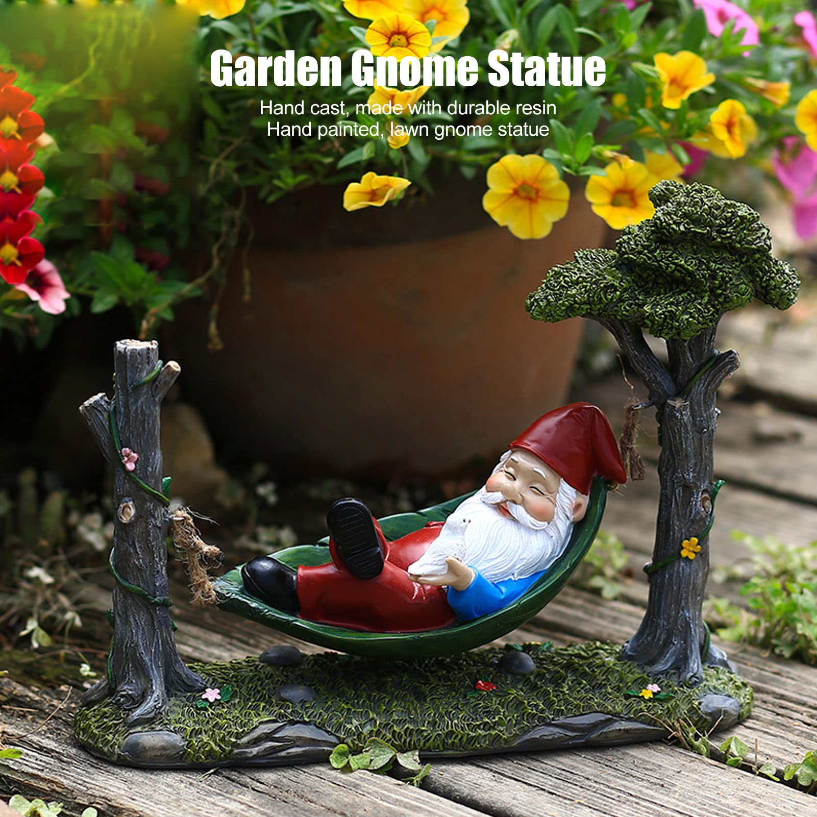 Gnomos Decoraciones Patio, 7.3 X 3.1 X 9.4 Pulgadas Estatuas Gnomo Hamaca Resina Pintadas Mano, Decoración Jardín al Aire Libre para el Hogar, Césped, Patio