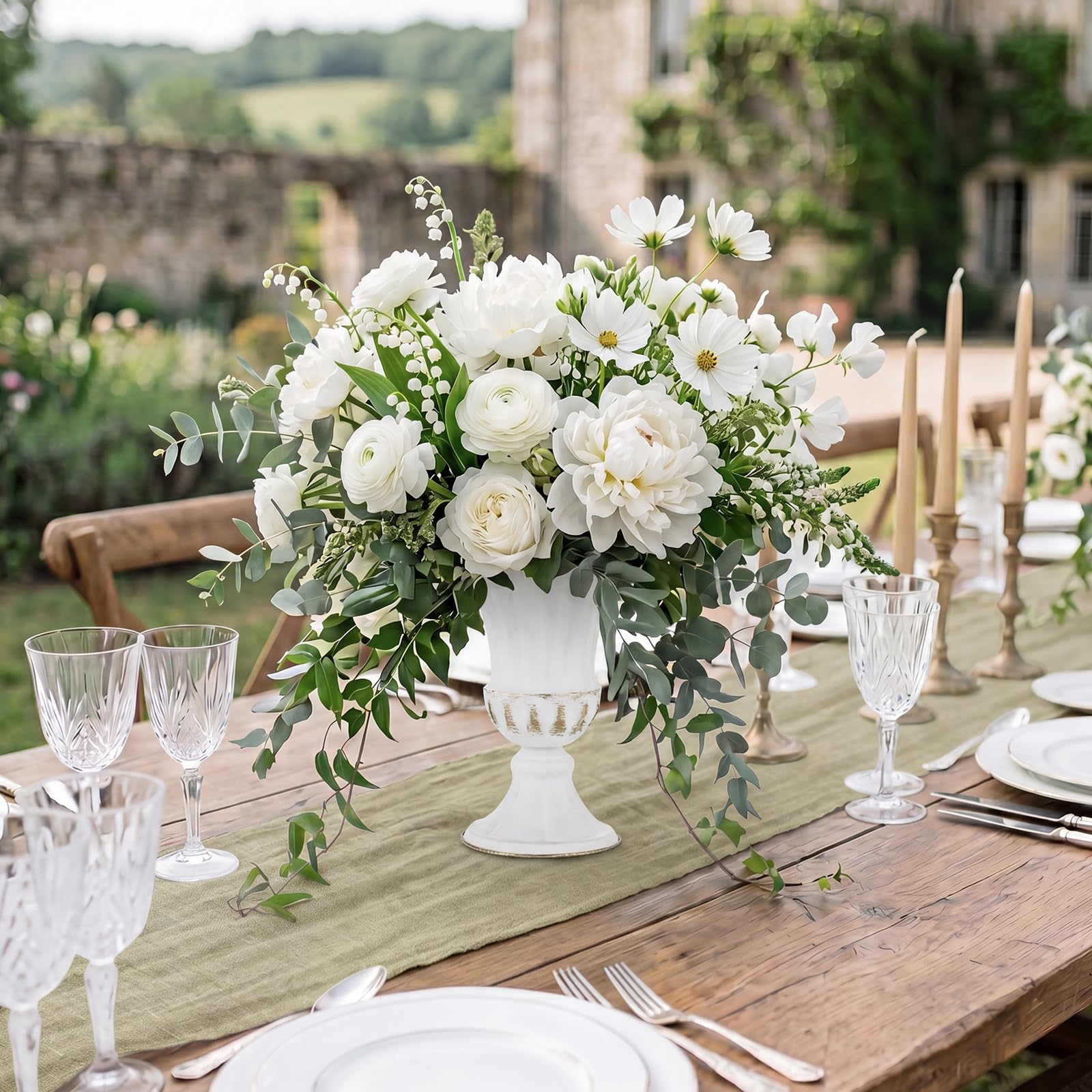 Sziqiqi Piccoli Vasi in Metallo Bianco, 10 Pezzi Vaso per Tromba per Centrotavola di Casa Decorazione, Vasi per Fiori per Cerimonia di Anniversario Matrimoni Ufficio Soggiorno Camera e Cucina, 23cm