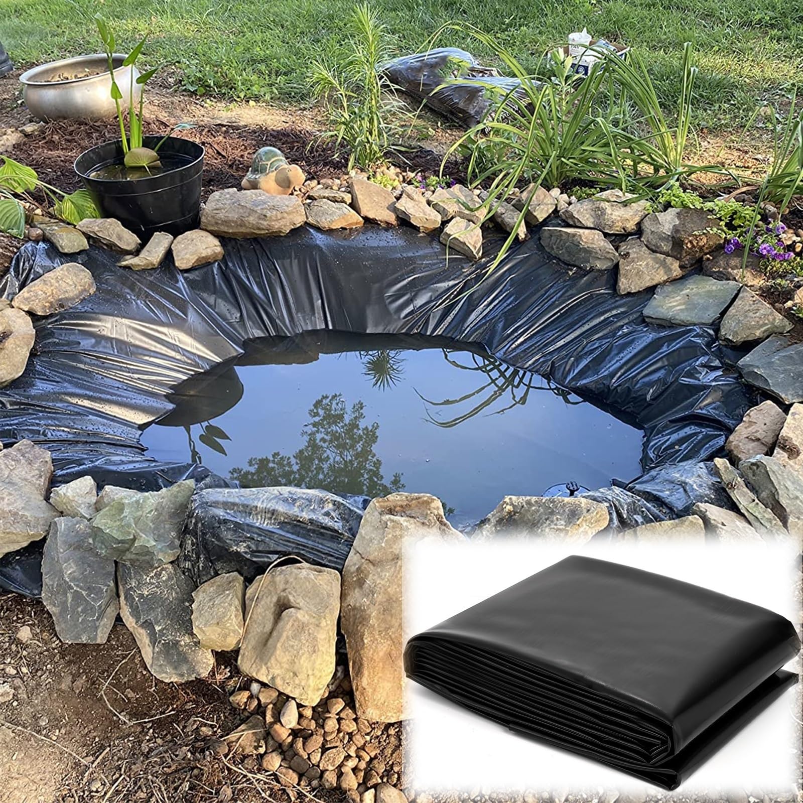 Rivestimento per laghetto in gomma flessibile, resistente, 1,8 x 5,8 m, resistente ai raggi UV, impermeabile, per piscine da giardino e giochi d'acqua, base per piante acquatiche e costruzioni