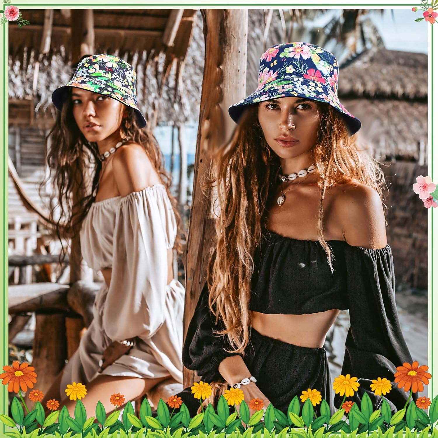 2 Pieces Unisex Lemon Pattern Cotton Bucket Hats Reversible Fisherman Cap for Casual Travel Beach - Image 5