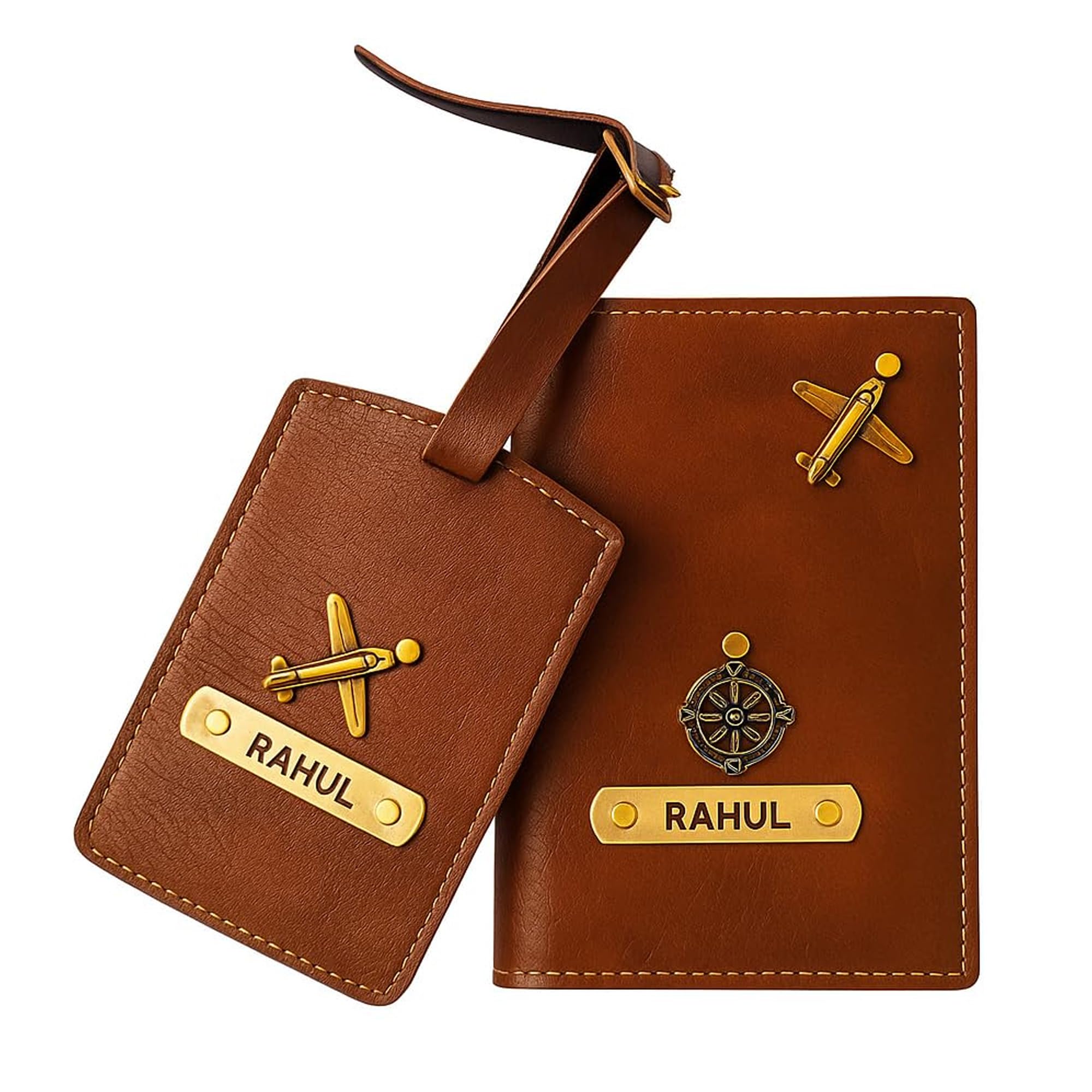 Personalized Leather Passport Cover & Travel Luggage Tag with Custom Name - Luggage Tag for Suitcase, Backpack - Durable Bag Identifier for Men & Women, 2pc Set [Assorted Colors]-image-36