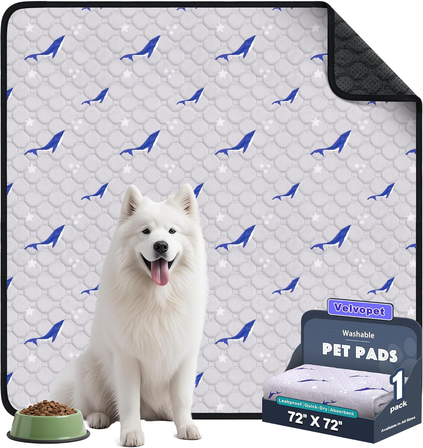Washable Pee Pads for Dogs, 1 Pack Puppy Pads, Super Absorbent & Leakproof with Anti-Slip Bottom for Dog Training, Crates, Car, Pet Pee Pads, and Furniture Protection, 72"x72"