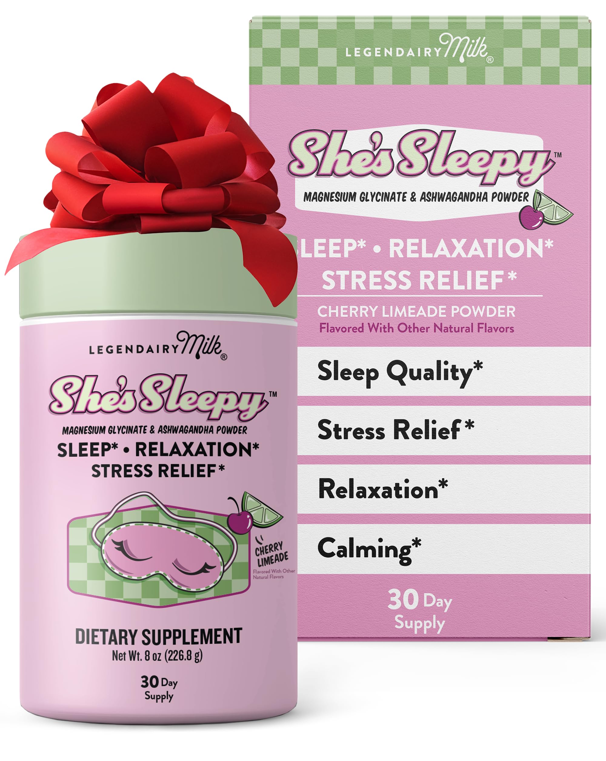 Legendairy Milk She’s Sleepy™ – Cherry Limeade – Nightly Sleep Aid, Sugar Free Drink Mix with Magnesium Glycinate & Ashwagandha – Relaxation & Restful Sleep She’s Sleepy – Cherry Limeade