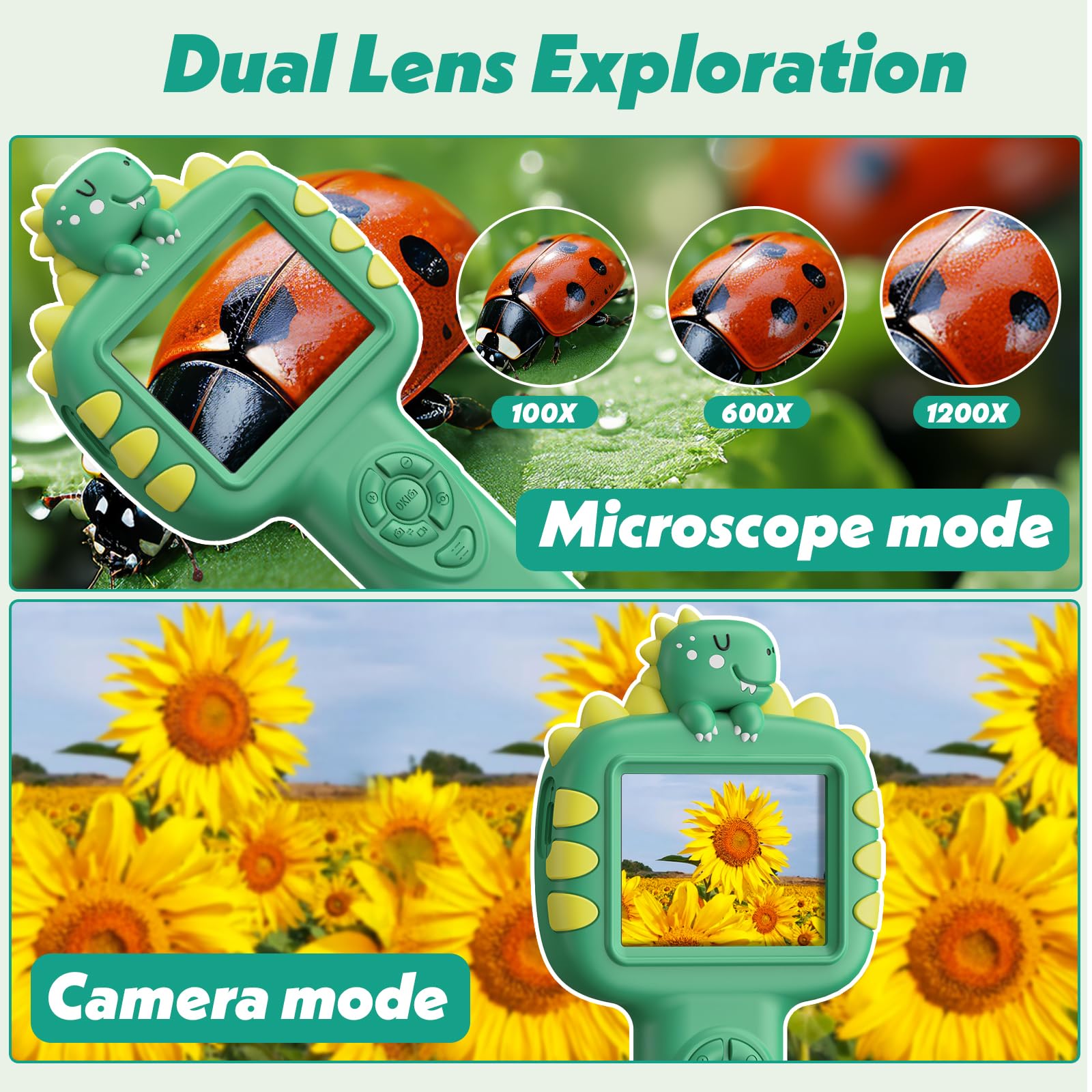 Microscope for Kids Gifts Toys Science, Mini Handheld Digital Pocket Microscope Requiring Direct Surface Contact, Educational STEM Toy for Boys Girls Ages 8–12, Christmas Birthday Gift Idea