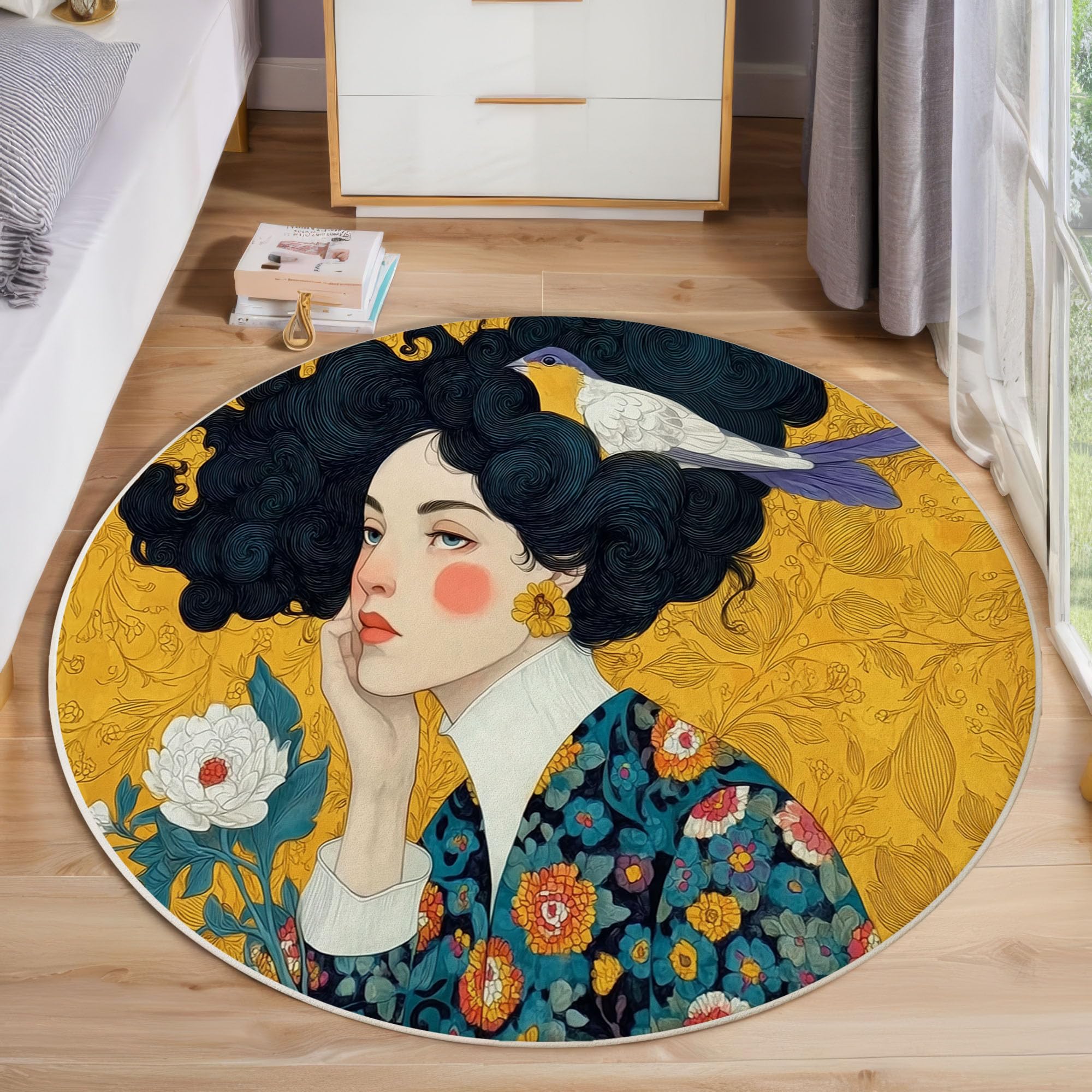 Grand tapis esthétique victorienne jaune moutarde pour salon et chambre