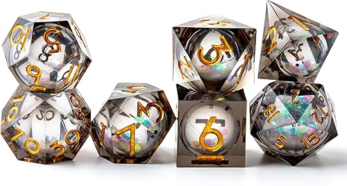 Miniatura 3 de Liquid Core - Juego de dados DND, 7 piezas de dados de resina con bordes afilados para Calabozos y Dragones, dados poliédricos D&D RPG hechos a