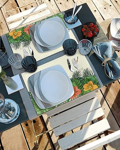 Miniatura 4 de Juego de 6 manteles individuales tejidos con bolsillo con plantas tropicales, lavables, hojas de palmera de verano, pájaros florales, pájaros,