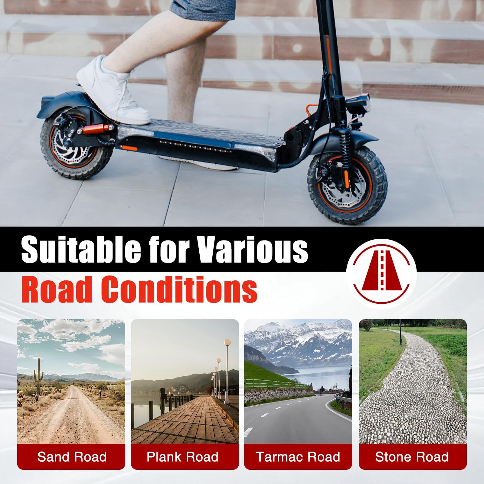 BuyWeek Roue Arrière de Moteur de Moyeu de Scooter Électrique pour KUGOO M4 M4pro, 48V 800W Pneu de Roue de Moteur d'Entraînement Arrière de Trottinette Électrique de 10 Pouces