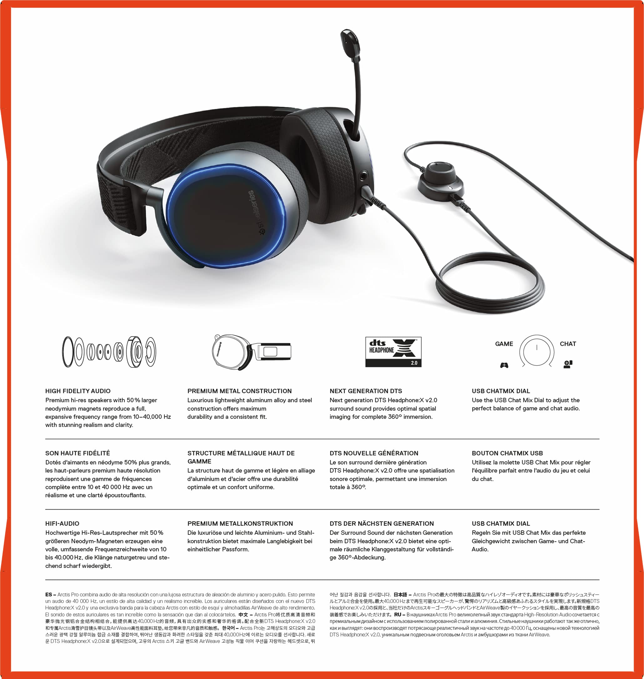 SteelSeries Arctis Pro - Auriculares de juego - Controladores de altavoces de alta resolución- DTS Headphone:X v2.0 Envolvente - Negro