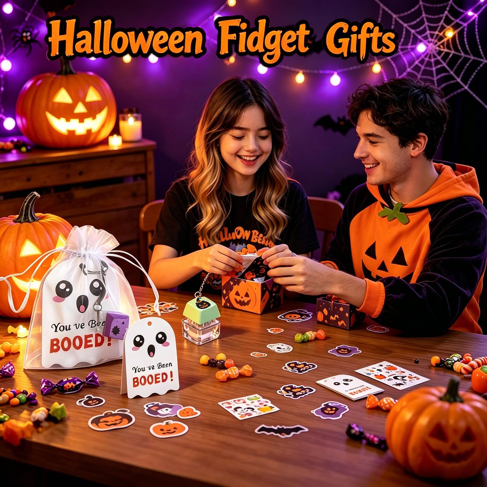 Paquete de 24 juguetes para ansiedad con teclado de Halloween, lindo llavero de calabaza fantasma, divertido juguete de escritorio para aliviar el estrés en la oficina, gadgets geniales para hombres y