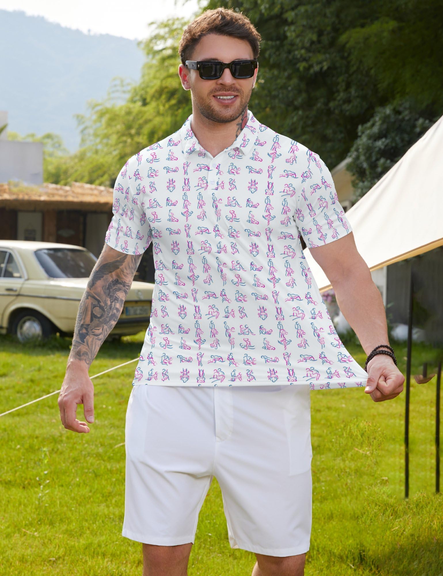 Polo de golf para hombre, estampado divertido, manga corta, camisas de golf de alto rendimiento, polos de golf