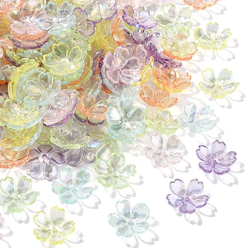 KitBeads 300pcs Random Colorful Flower Bead Caps - Transparent Cherry Blossom Mini Floral Bead Caps for Jewelry Making Bulk - Cherry Blossom Bead Cap-300pcs-Random