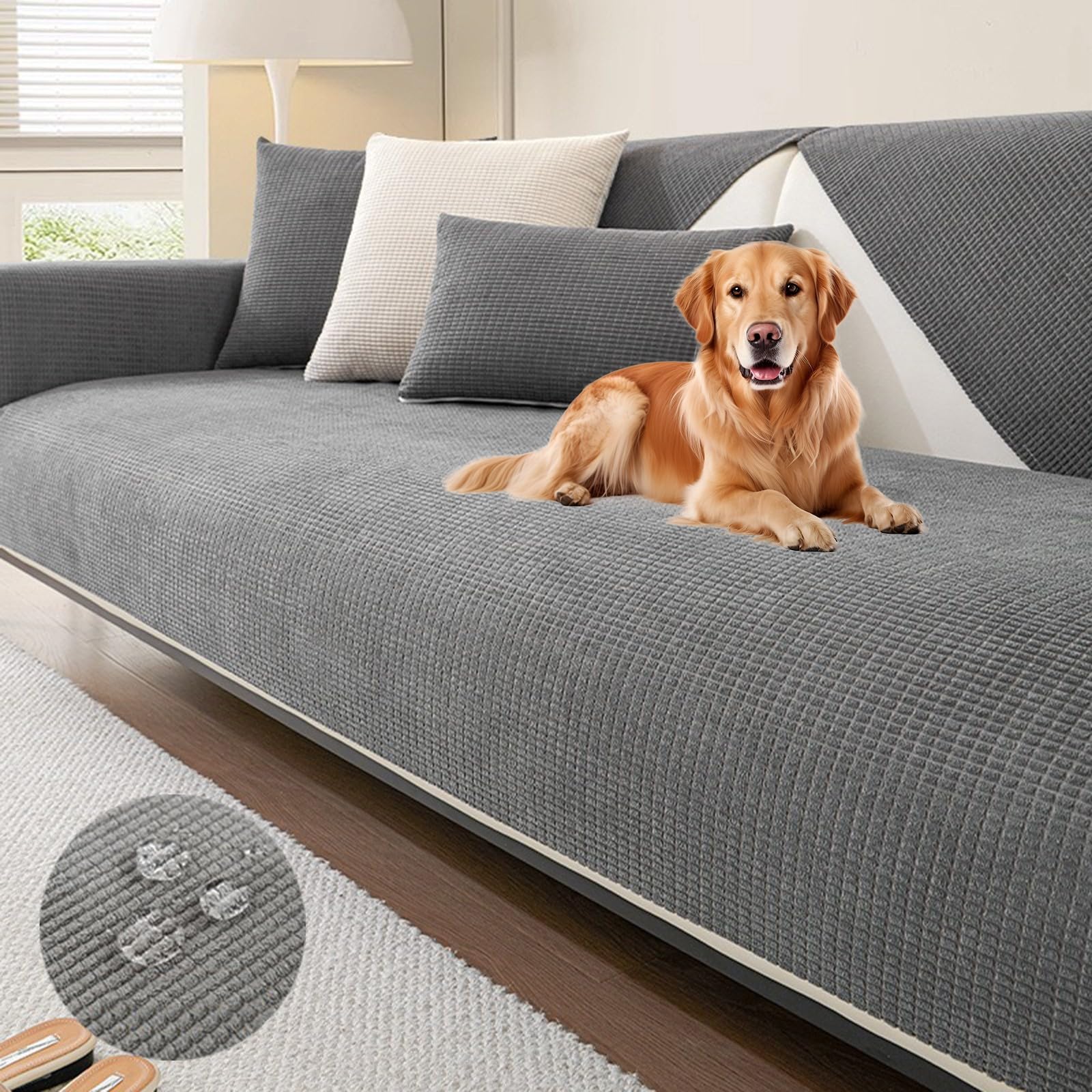Modularer Sofabezug, babysicher, weicher Maisstoff, rutschfeste Partikel, maschinenwaschbar & wasserdicht, für Sektionalsofa (Dunkelgrau, 70 x 210 cm)
