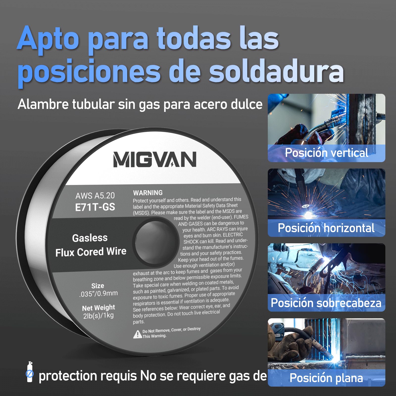 Alambre de Soldadura 0,9mm E71T-GS, Hilo tubular sin gas MIG para acero dulce, Bobina 1kg × 2, Flux Core Welding Wire para soldadoras MIG