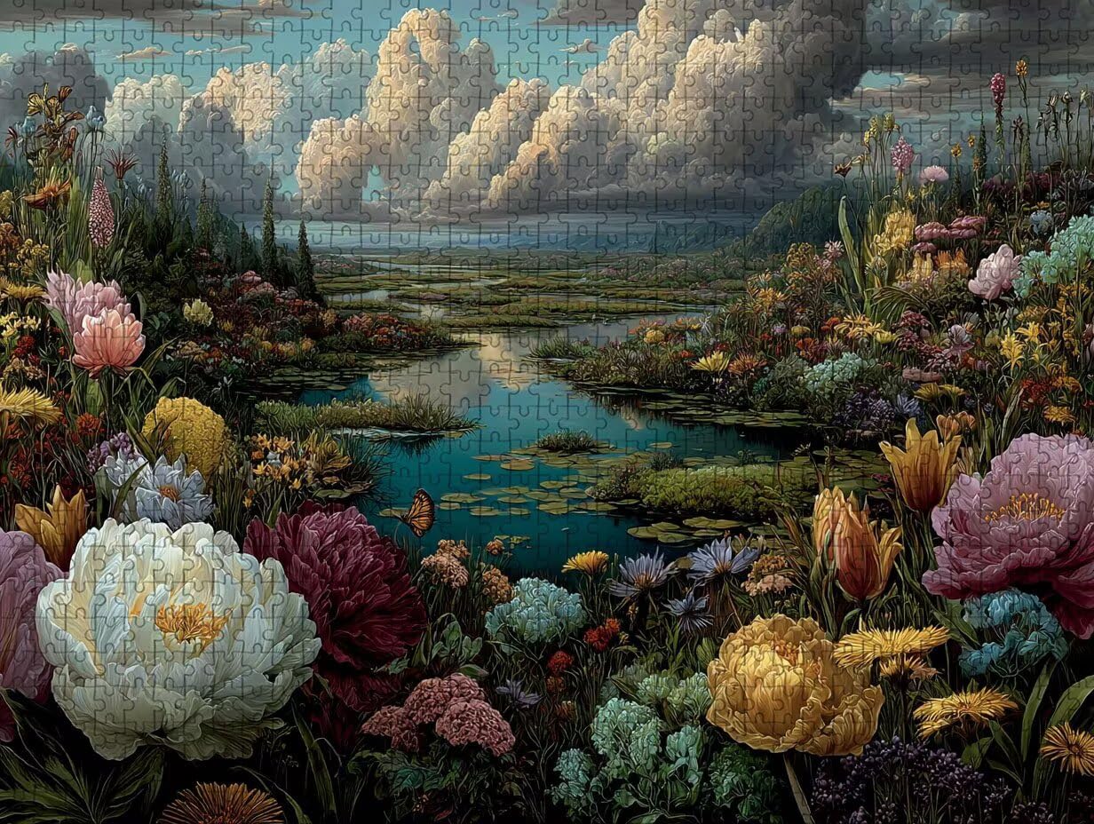 Drewniane puzzle z motywem kwiatów, 141 x 87 cm, cloud Jigsaw, 4000 elementów dla dorosłych, z pudełkiem, wymagająca gra logiczna, kolorowa gra w układanie, odpowiednie dla większości grup, prezenty