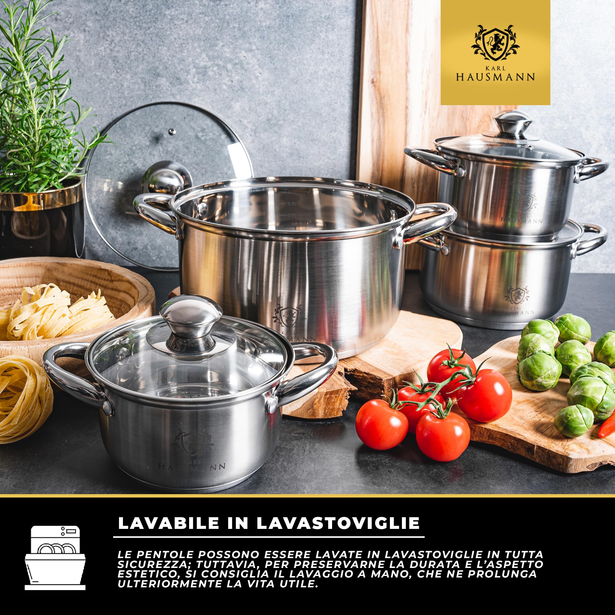 KARL HAUSMANN Set di Pentole Induzione - 4 Pezzi - Batteria di Pentole Acciaio Inox - Scala Interna - Pentola per Induzione, Gas, Elettrica e in Vetroceramica - Riscaldamento e Cottura Uniforme