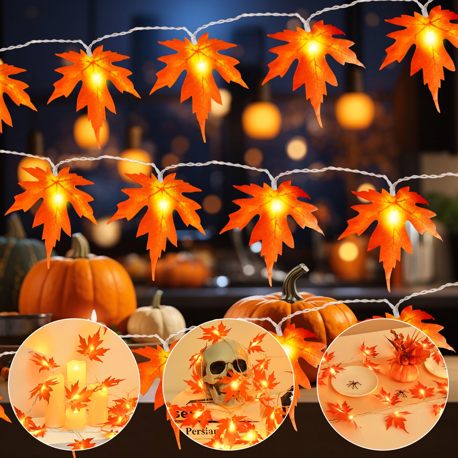 Autumn Decorations Fairy Lights, 3M 20LED Maple Leaves String Lights Battery Operated with Timer,Artificial Maple Leaf Autumn Garland for Halloween Theme Party,Carnival,Porch,Window,Fall Decor