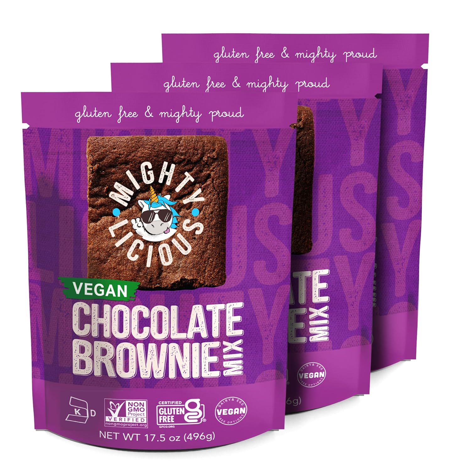 Mightylicious Chocolate Brownie Mix (Plant Based) – Gluten-Free – Non-GMO – Egg-Free – Kosher – Dairy-Free – Allergen Friendly – Preservative Free – Ideal for Baking – 3-Pack (52.5oz Total, 3.3lbs)