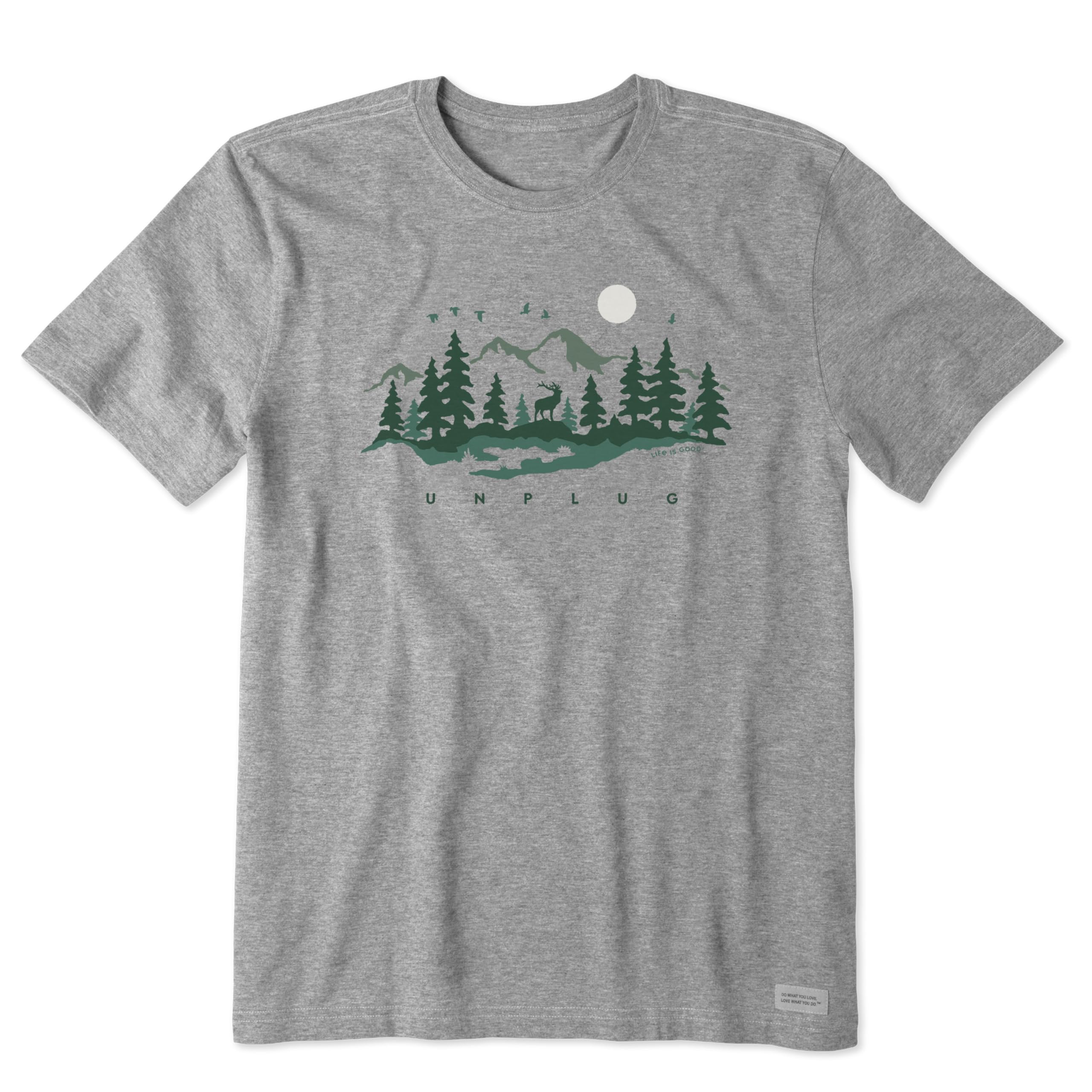Life is Good Men's Standard Crusher Tee, Short Sleeve Cotton Graphic T-Shirts, Unplug in The Outdoor, Heather Gray