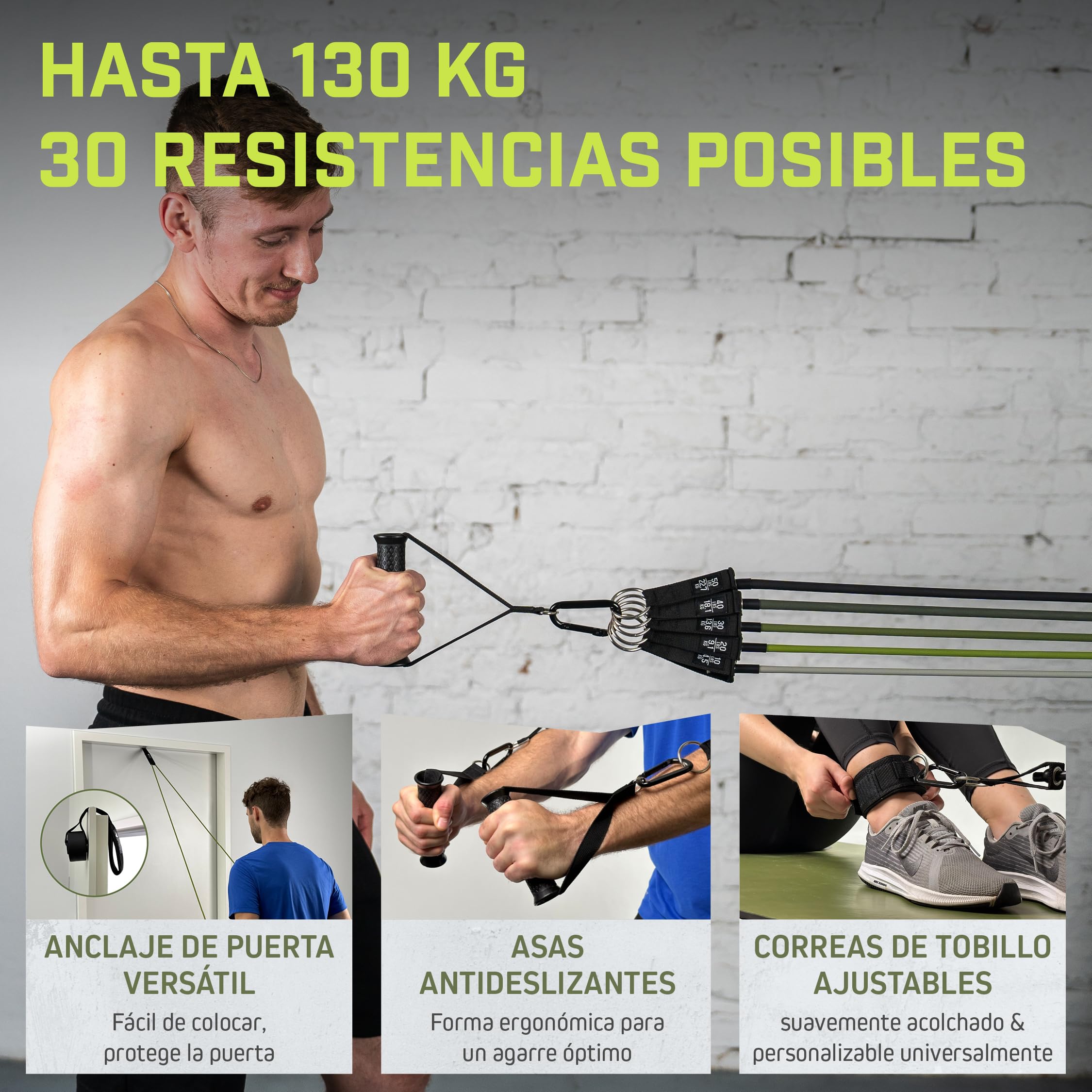 Wild Instincts® Set de Bandas de Resistencia para tu Gym en Casa/Banda Elástica Fitness con Asas para el Entrenamiento con Pesas/Bandas Elásticas Musculación/Gomas Elásticas Musculacion