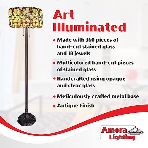 Miniatura 4 de Amora Tiffany Style - Lámpara de pie de 63 pulgadas con hojas multicolor