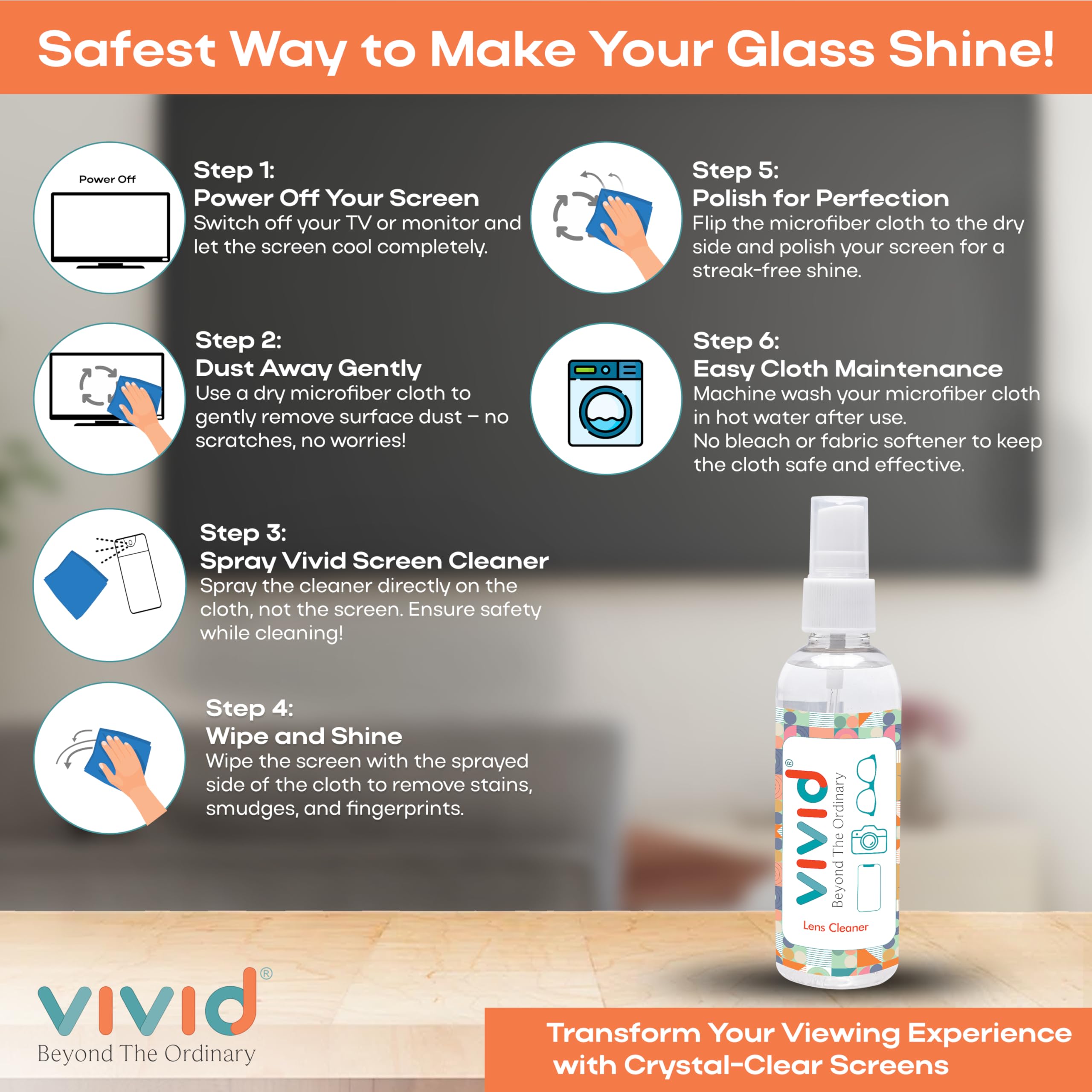 Vivid Spectacle Glasses Cleaning Spray Solution – 100ml | Perfect Specs Cleaner for Eyeglasses, Sunglasses, Camera Lenses & Binoculars 3