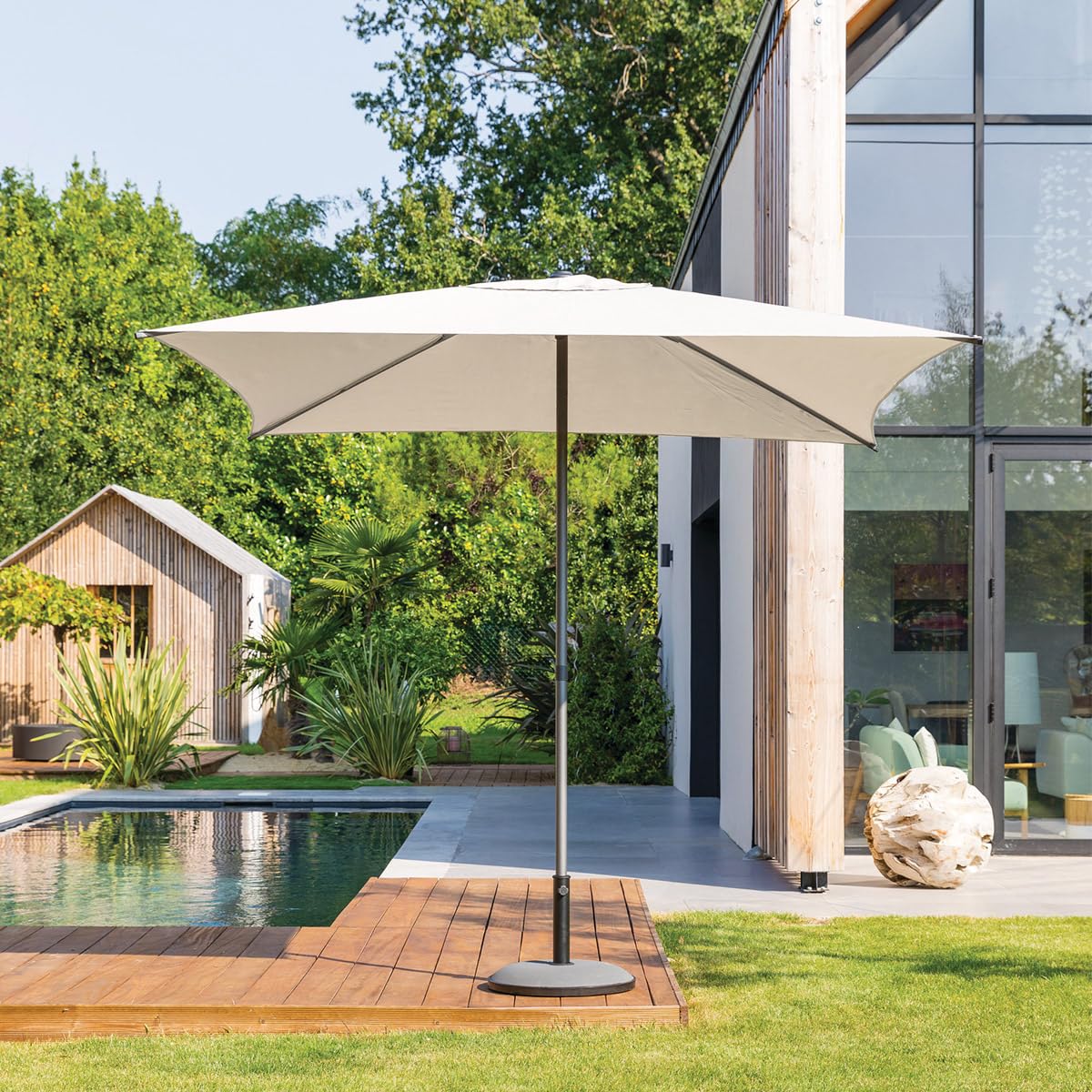 Hespéride - Parasol Droit Carré Soya - 2,5x2,5m - Haute Protection UV, Toile Amovible Déperlante et Orientable - Structure Acier Traité Antirouille