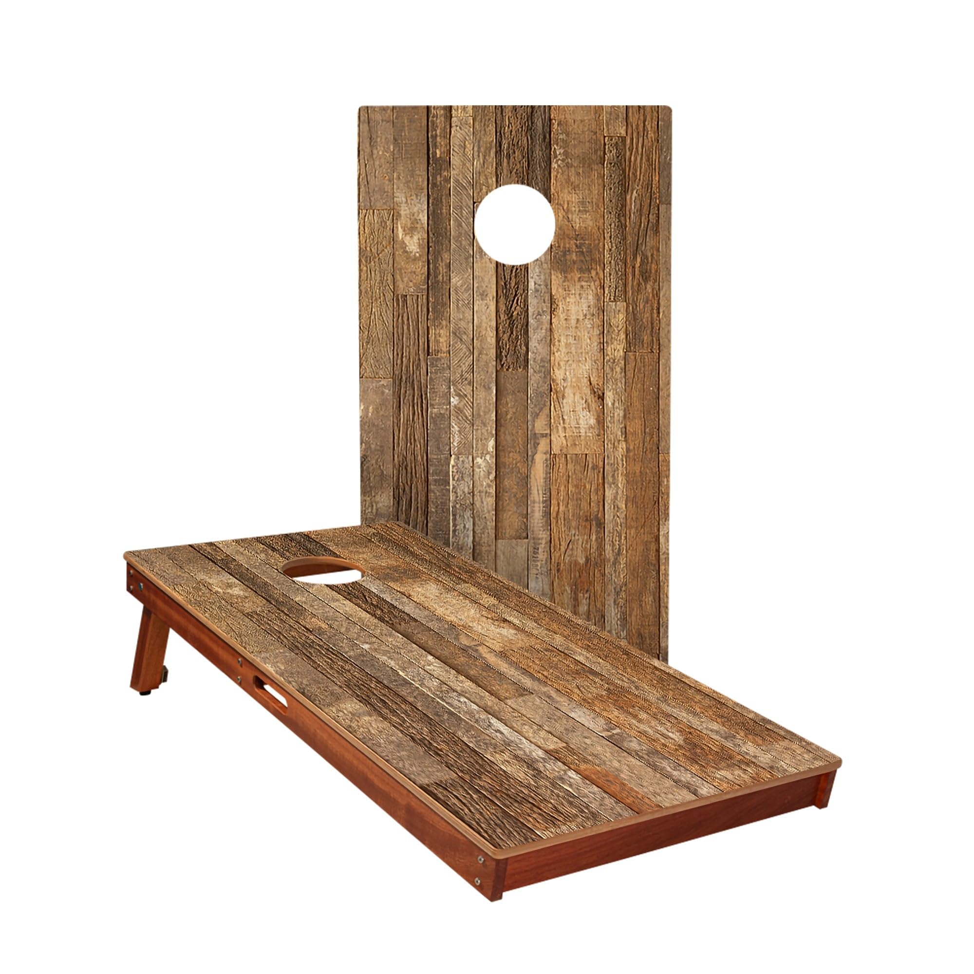 Skip's Garage Rustic Wood All Weather Cornhole Boards - Includes (2) Boards (Resin Bags) + (1) Black Carrying Case