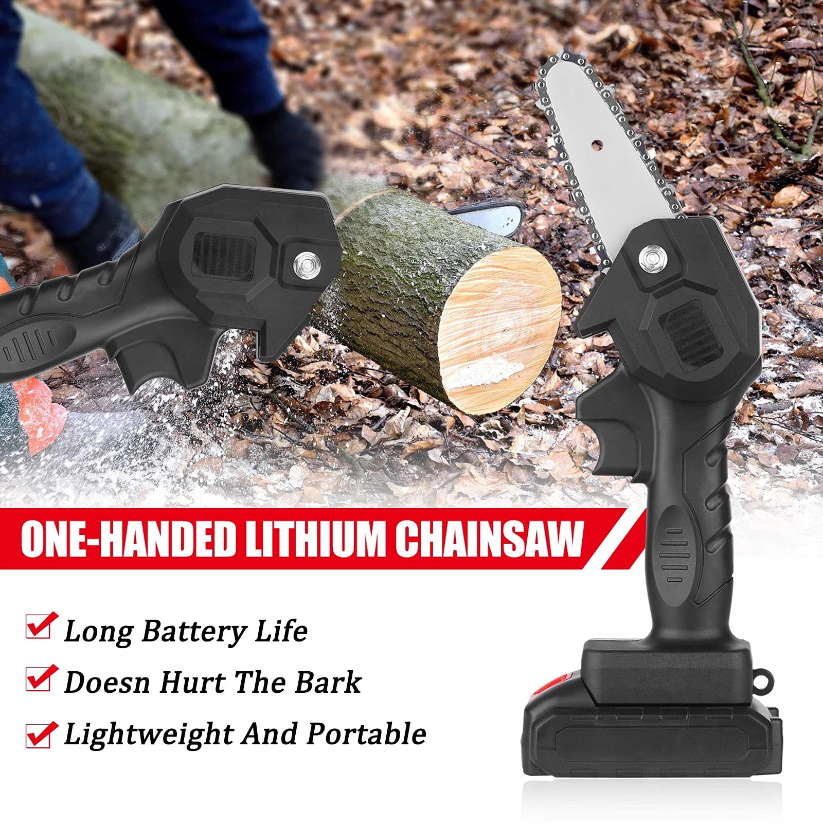 Mini tronçonneuse de 4 Pouces,sans Fil électrique Rechargeable Tronçonneuse Une Main 0,7 kg léger, Batterie Scie Délagage 24 V, Coupe du Bois, pour Arbre Cour Jardin et verdissement Urbain