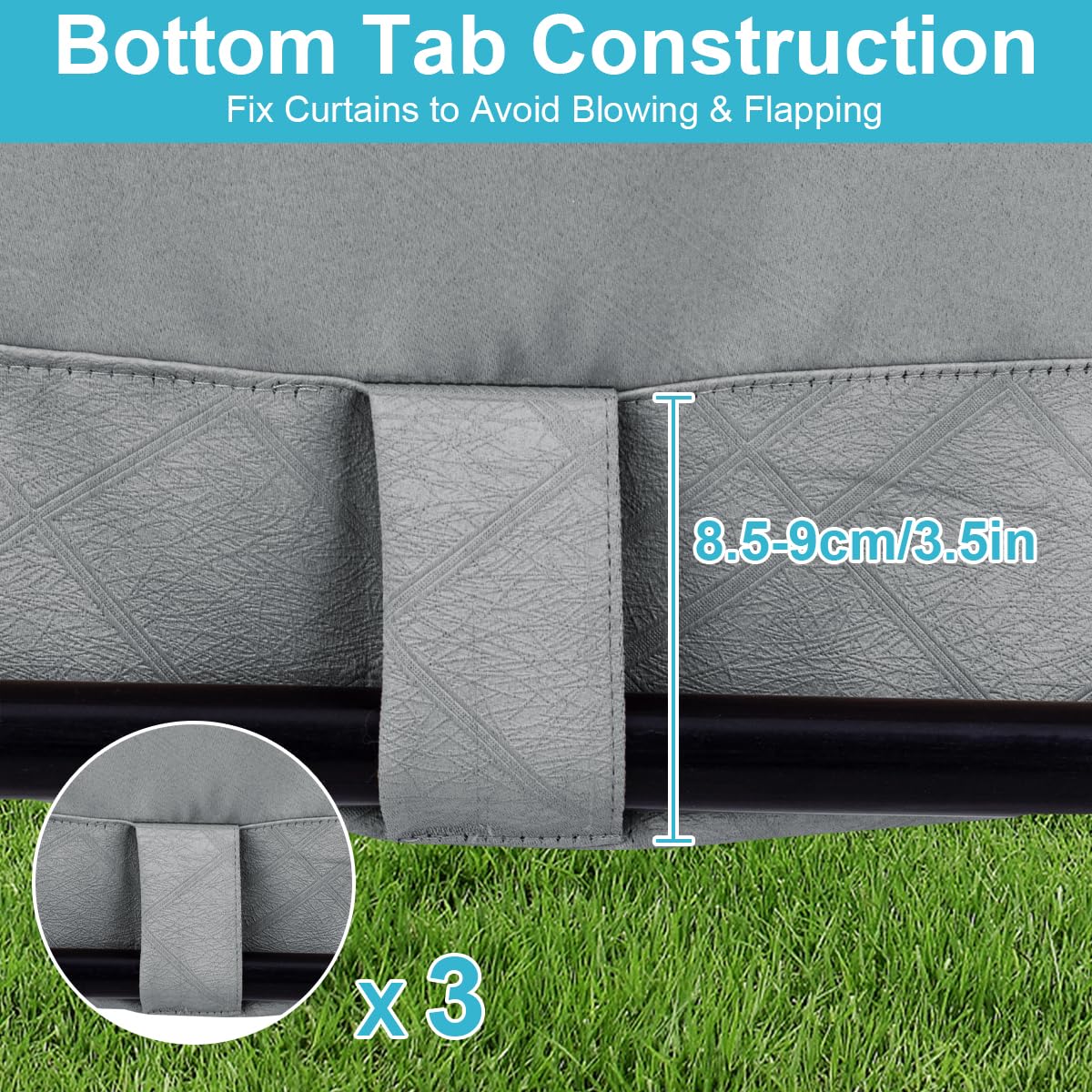 ele ELEOPTION Cortinas de Exterior, Resistentes al Agua, Protección UV, Cortina Exterior con Ojales, Cortina Opaca para Jardín, Patio, Balcón, Gris Claro 3D Textured, 1 Trozo / 132 X 213cm