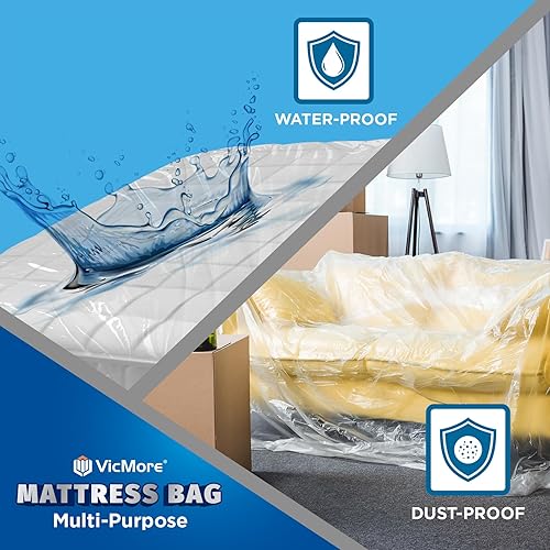 Miniatura 6 de Paquete de 2 bolsas de colchón de tamaño matrimonial, fundas de colchón de plástico de 54 x 96 pulgadas para mudanza, almacenamiento y eliminación,